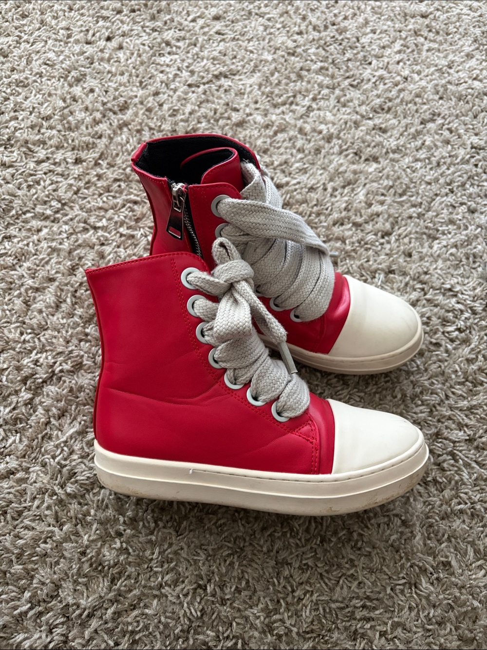Kids Red High-Top Sneakers with White Toe Cap
